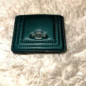 Green small leather coach purse wallet
